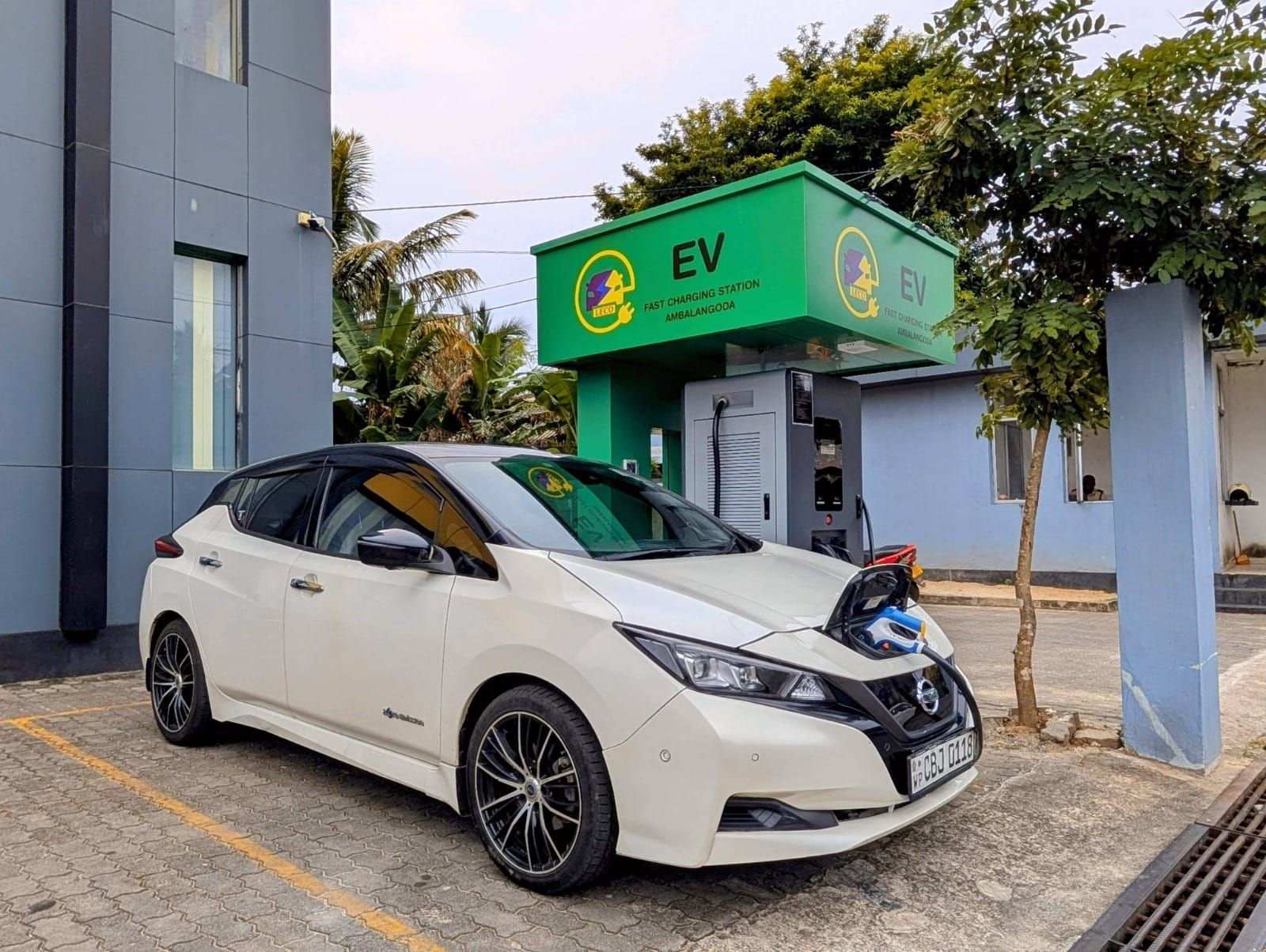LECO EV fast charging station in Ambalangoda with a charging electric vehicle